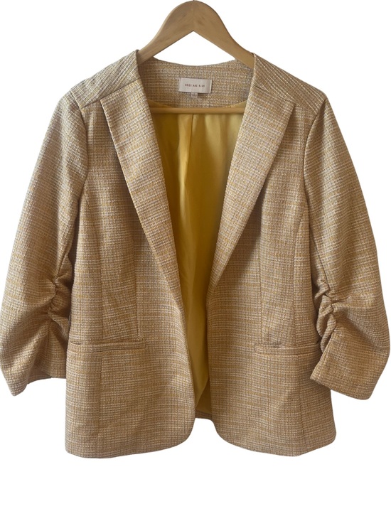 Skies Are Blue Jackets & Blazers - Skies Are Blue Yellow Tweed Open-Front Blazer | Size Large